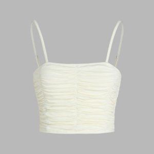 Cider Solid Ivory Ruched Crop Cami Top